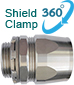 Delikon 360° EMI RFI Shield Termination Heavy Series Connector clamps tightly over the metal braiding and offers effective shielding for industrial automation applications